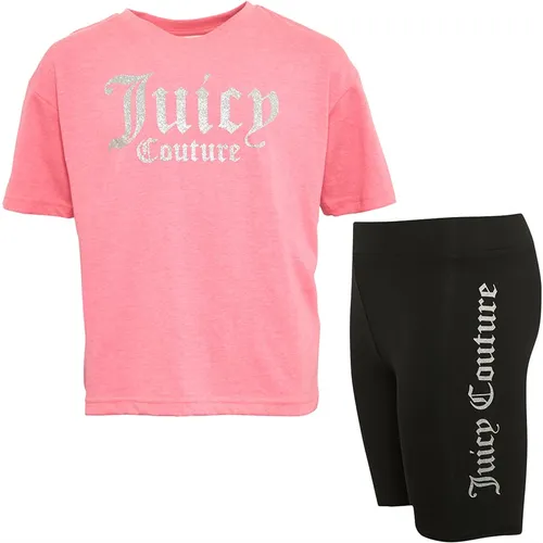 Juicy Couture Girls Jersey T-Shirt And Cycling Shorts Set Summer Neon Pink