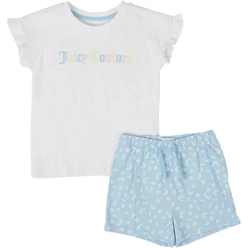 Juicy Couture Girls Letter Frill T-Shirt And Shorts Set Powder Blue