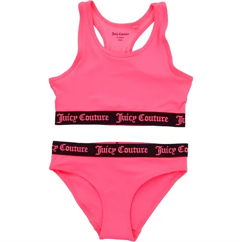Juicy Couture Girls Logo Elastic Swim Set Summer Neon Pink