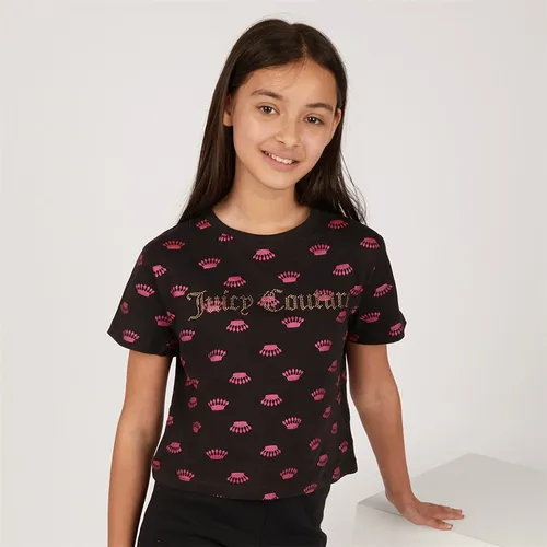 Juicy Couture Girls Luxe Crown Print Boxy T-Shirt Black