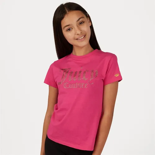 Juicy Couture Girls Luxe Diamante T-Shirt Pink Yarrow