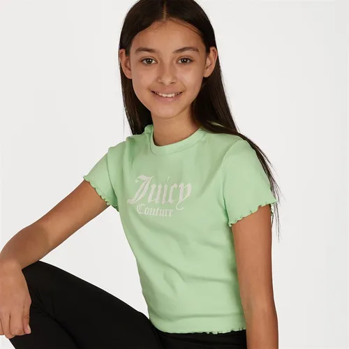 Juicy Couture Girls Ribbed Fitted Crop T-Shirt Green Ash