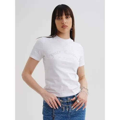 Juicy Couture Womens White Arched Diamante Noah T-Shirt