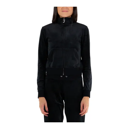 Juicy Couture , Zip-through Velvet Sweatshirt ,Black female, Sizes: