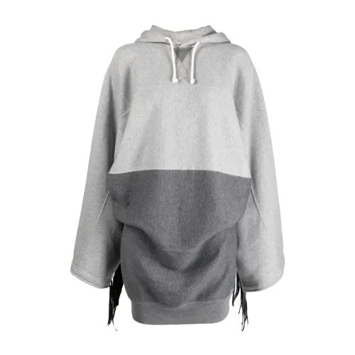 Junya Watanabe , Gray Oversized Sweatshirt with Hood ,Gray female, Sizes: