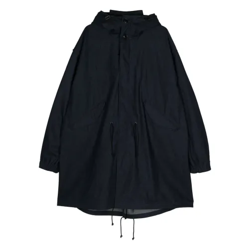 Junya Watanabe , Indigo Blue Cotton Hooded Raincoat ,Blue male, Sizes: