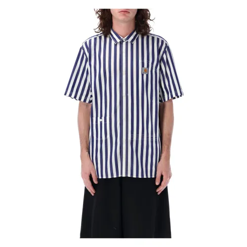 Junya Watanabe , Striped Bowling Shirt White Navy ,Multicolor male, Sizes: