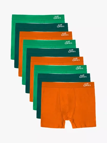 JustWears Pro Boxers, Pack of 9 - Orange/Dark Green/Light Green - Male