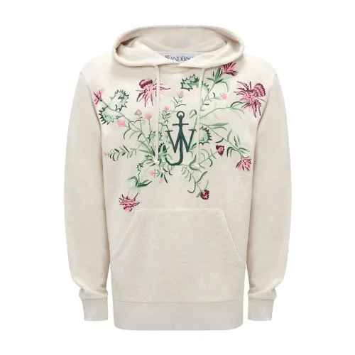 JW Anderson , Floral Embroidered Hooded Sweater ,Beige male, Sizes: