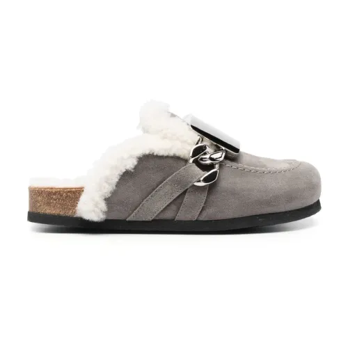 JW Anderson , Luxury Shearling Loafers ,Gray female, Sizes: