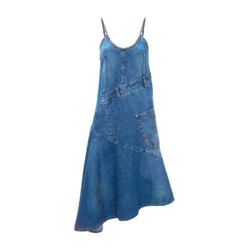 JW Anderson , Navy Blue Denim Dress with Asymmetric Hem ,Blue female, Sizes:
