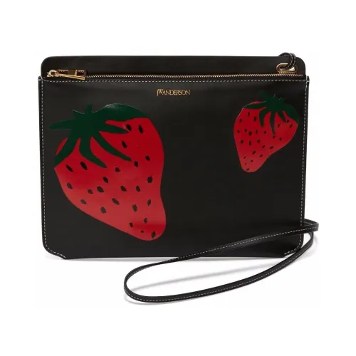 JW Anderson , Sophisticated Strawberry Logo Clutch Bag ,Black female, Sizes: ONE SIZE