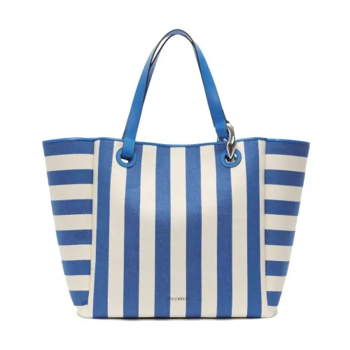 JW Anderson , Striped Canvas Tote Bag ,Blue male, Sizes: ONE SIZE