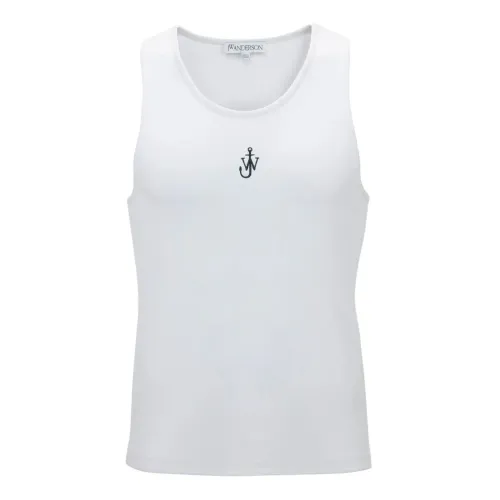 JW Anderson , White Cotton Sleeveless Top with JW Logo ,White male, Sizes: