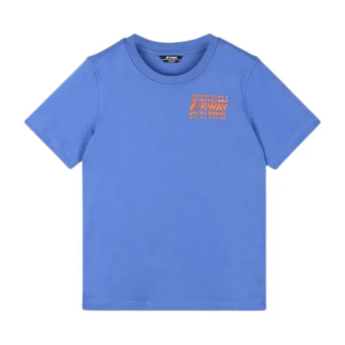 K-Way , Blue Kids T-shirt with Orange Logo Print ,Blue male, Sizes: