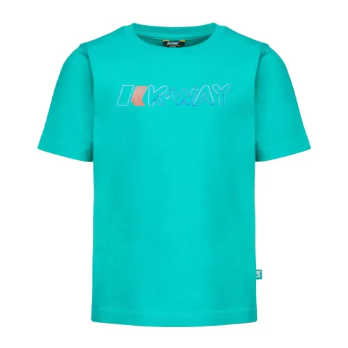 K-Way , Green Kids T-shirt with Logo Print ,Green male, Sizes: