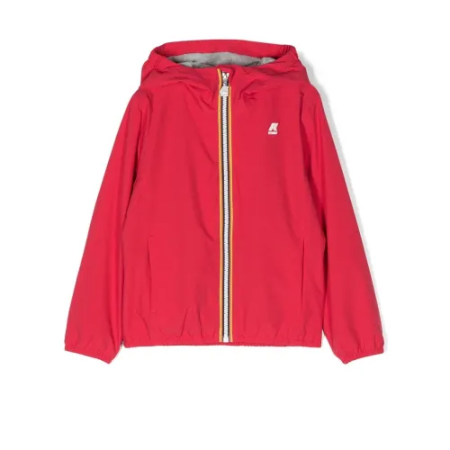 K-Way , Red Logo-Detail Zip-Up Hooded Jacket ,Red male, Sizes: