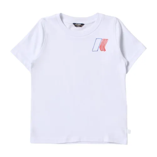 K-Way , White Kids T-shirt with Logo Print ,White male, Sizes: