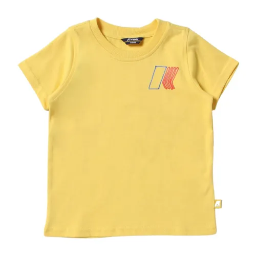 K-Way , Yellow Kids T-Shirt with Logo Print ,Yellow male, Sizes: