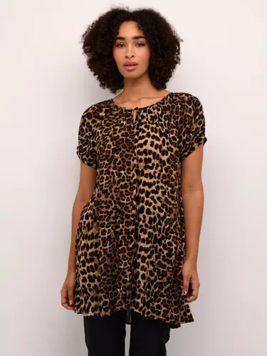 KAFFE Amber Short Sleeve Scoop Neck Tunic, Classic Leopard - Classic Leopard - Female