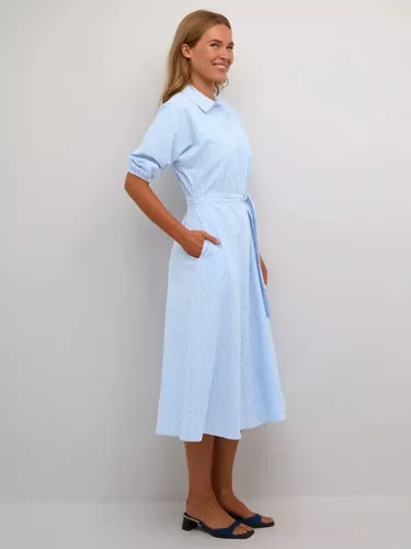 KAFFE Dabra Cotton Midi Shirt Dress, Chalk/Blue - Chalk/Blue - Female