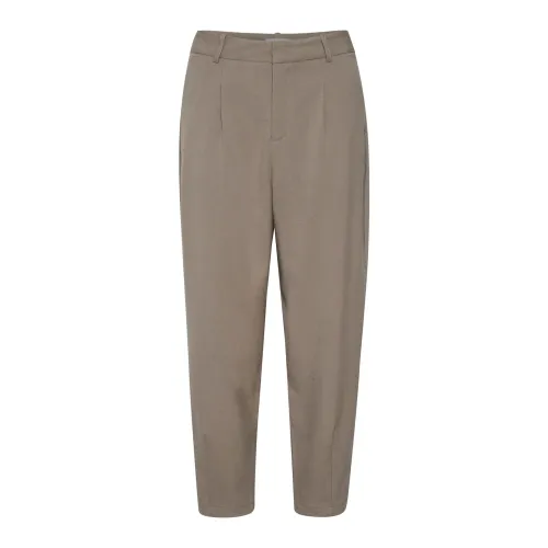 Kaffe , High-Waisted Cropped Pants with Belt Loops and Side Pockets ,Brown female, Sizes:
