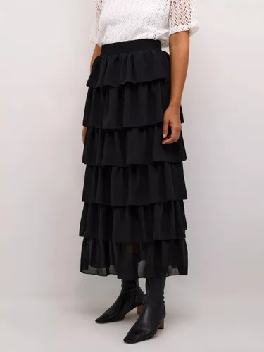 KAFFE Juliane A-Line Tiered Maxi Skirt, Deep Black - Deep Black - Female