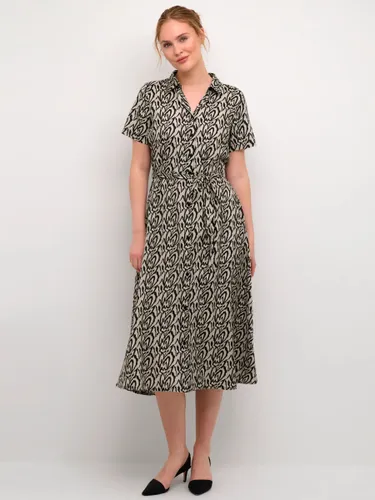 KAFFE Loraina Abstract Print Midi Shirt Dress, Sand/Black - Sand/Black - Female