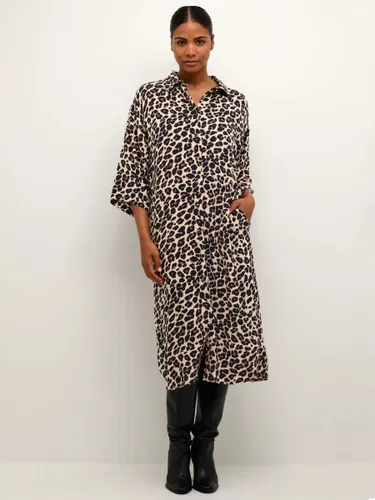 KAFFE Marta Midi Shirt Dress - Black/Leopard Print - Female