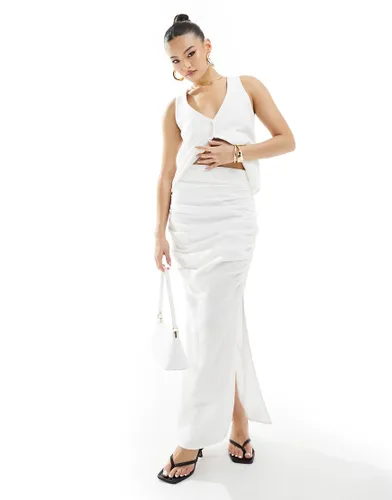 Kaiia textured ruched side split maxi skirt co-ord in white