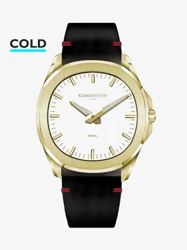KAMAWATCH Royal Gold Plated White Dial Red Leather Suede Strap Watch KWMP37