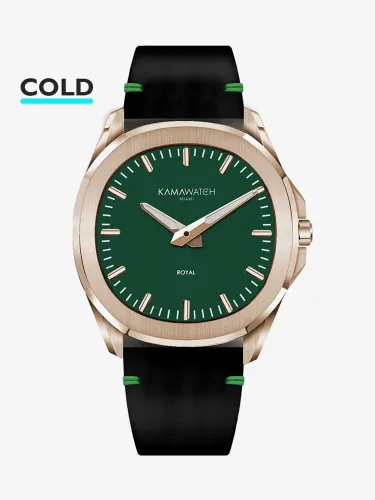 KAMAWATCH Royal Rose Gold Plated Green Dial Brown and Camo Leather Suede Strap Watch KWPM35