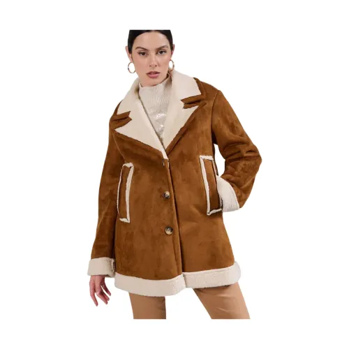 Kaos , Short Faux Shearling Coat Brown ,Brown female, Sizes: