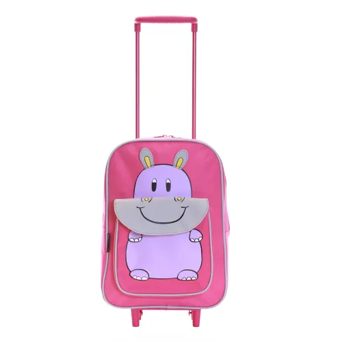Karabar Wildlife Kids Trolley Bag (Pink Hippo)
