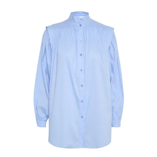 Karen by Simonsen , Feminine Puffed Sleeve Shirt with Flounce Detail ,Blue female, Sizes: