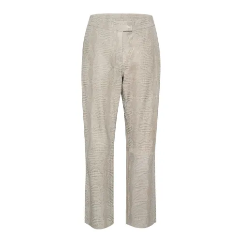 Karen by Simonsen , Flint Gray Snake Skin Leather Pants ,Beige female, Sizes: