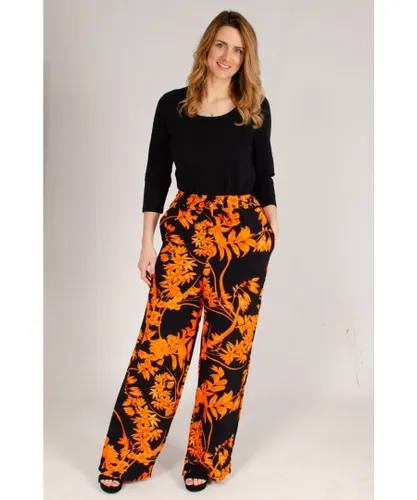 Karen Millen Womens Floral Wide Leg Trousers - Black Viscose