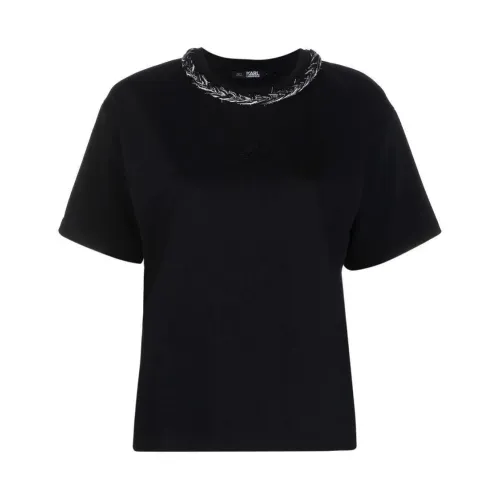 Karl Lagerfeld , Braided Collar T-Shirt ,Black female, Sizes:
