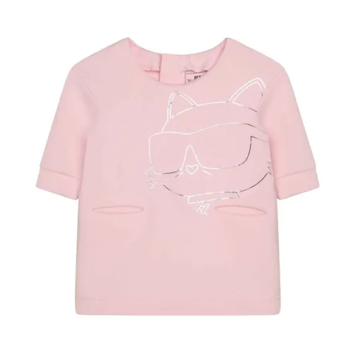 Karl Lagerfeld , Choupette Pink Cotton Blend Baby Girl Dress ,Pink female, Sizes: