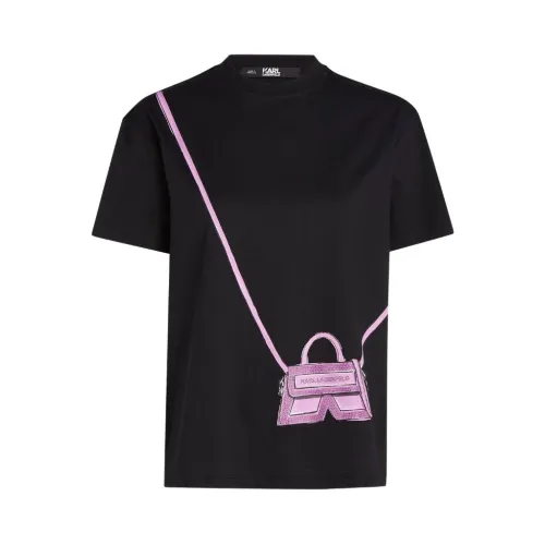 Karl Lagerfeld , Crew Neck T-Shirt ,Black female, Sizes: