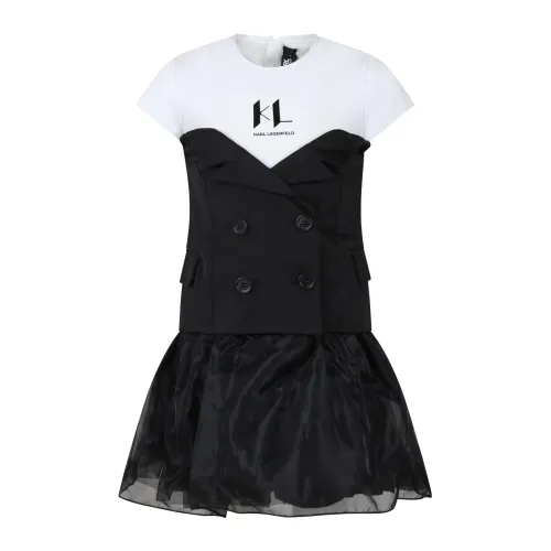 Karl Lagerfeld , Elegant Black Dress with Double-Breasted Jacket Effect ,Black female, Sizes: