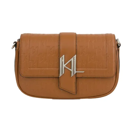 Karl Lagerfeld , Embossed Saddle Shoulderbag in Cuoio ,Brown female, Sizes: ONE SIZE