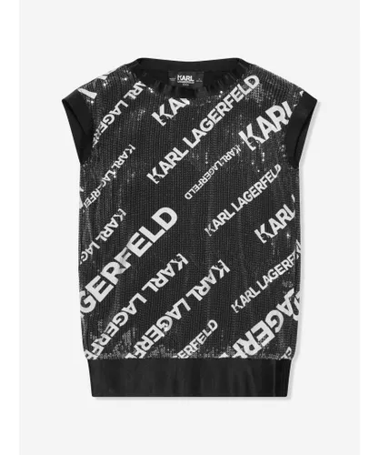 Karl Lagerfeld Girls Sequin Logo Dress in Black