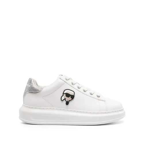 Karl Lagerfeld , Glitter Detail Leather Sneakers ,White female, Sizes: