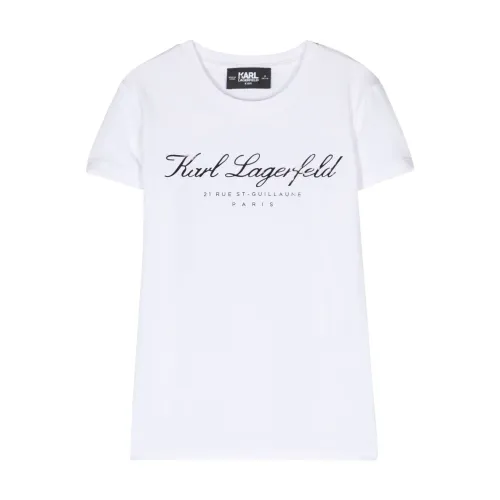 Karl Lagerfeld , Karl Lagerfeld t-shirt bianca in jersey di cotone bambina|White cotton jersey girl Karl Lagerfeld t-shirt ,White female, Sizes: 8 Y
