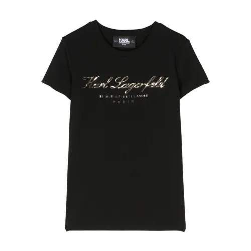 Karl Lagerfeld , Karl Lagerfeld t-shirt nera in jersey di cotone bambina|Black cotton jersey girl Karl Lagerfeld t-shirt ,Black female, Sizes: 12 Y, 1