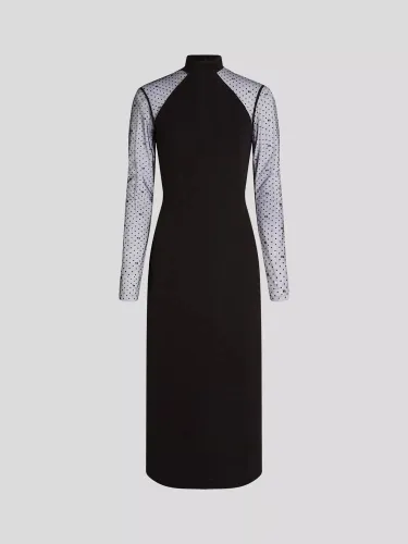 Karl Lagerfeld Long Sleeve Mesh Dress, 999 Black - 999 Black - Female