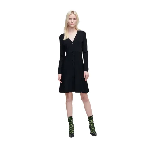 Karl Lagerfeld , long-sleeved-button-front-knit-dress ,Black female, Sizes:
