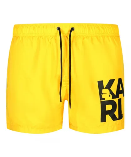 Karl Lagerfeld Mens Block Logo Yellow Swim Shorts