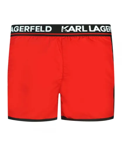 Karl Lagerfeld Mens Taped Logo Red Swim Shorts